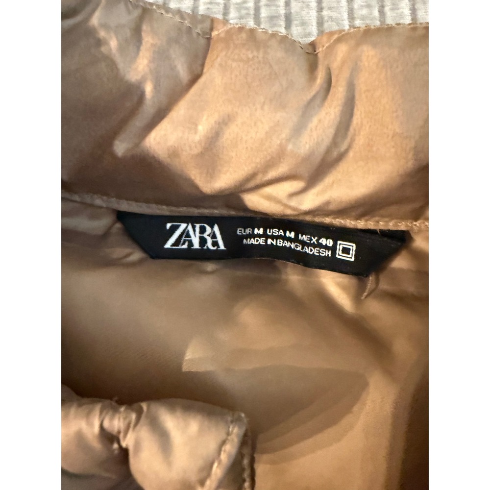 Zara Mens Puffer Vest Tan Khaki Full Zip Quilted Gilet Size Medium - Picture 3 of 5
